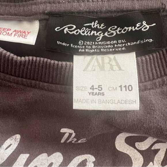 Zara Rolling Stones Cotton Blend Long Sleeves Shirt Grey 4-5 Years Old EUC - Picture 4 of 5